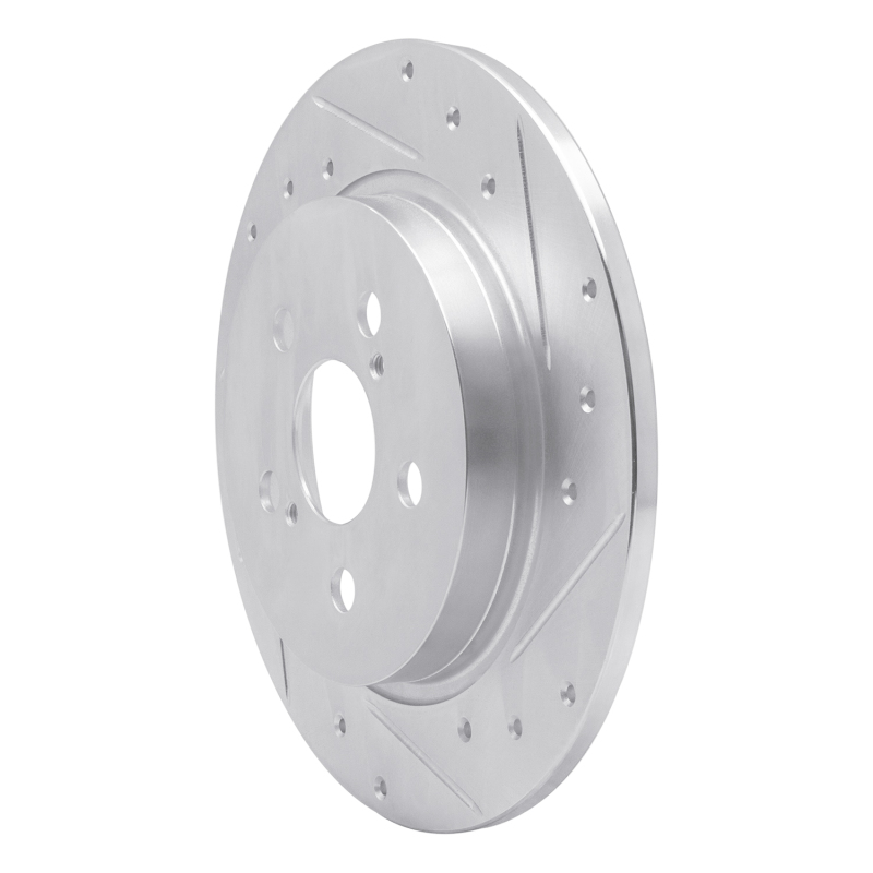 Toyota Corolla Brake Rotor (1) - Rear Right - R1 Concepts - Drilled & Slotted - Silver - `09-`15